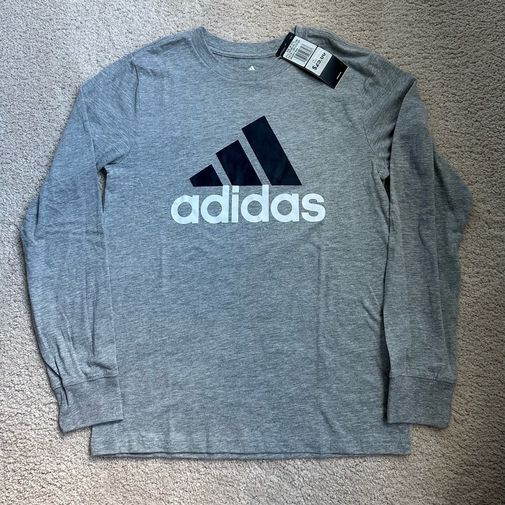 Boys size M (10/12) adidas long sleeve gray t-shirt. New with tags!